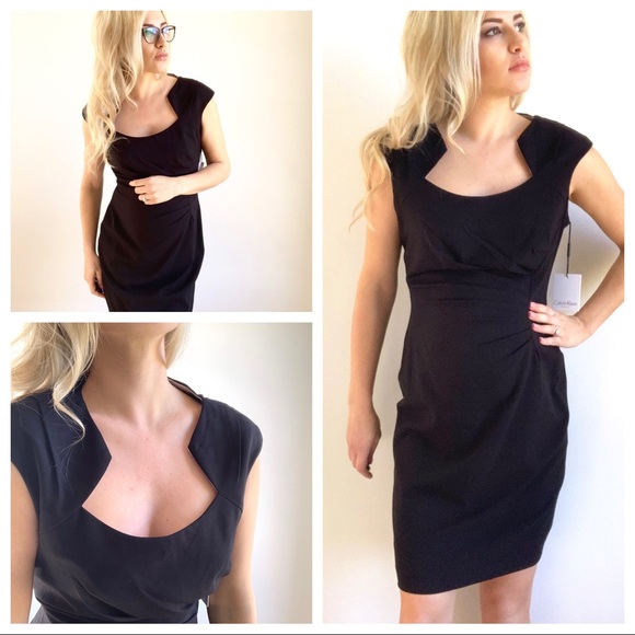Calvin Klein Dresses & Skirts - Calvin Klein Black Sheath Dress Ruched Side NEW 10